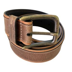 Cabela's Roughneck Brown Leather Belt Brass Colored Buckle (Size 40)